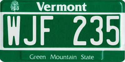VT license plate WJF235