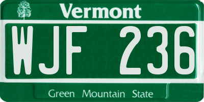 VT license plate WJF236
