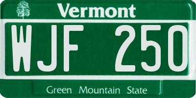 VT license plate WJF250