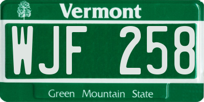VT license plate WJF258