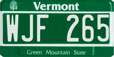VT license plate WJF265