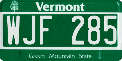 VT license plate WJF285
