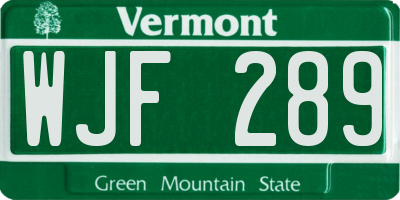 VT license plate WJF289