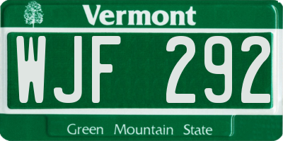 VT license plate WJF292