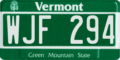 VT license plate WJF294
