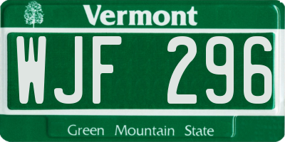 VT license plate WJF296