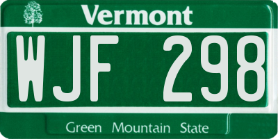 VT license plate WJF298