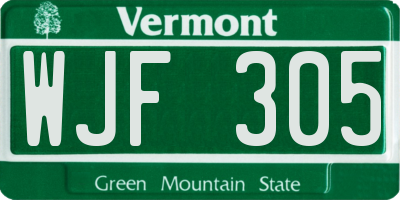 VT license plate WJF305