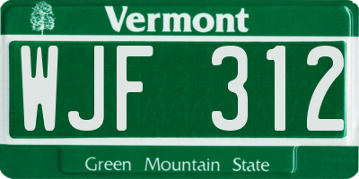 VT license plate WJF312