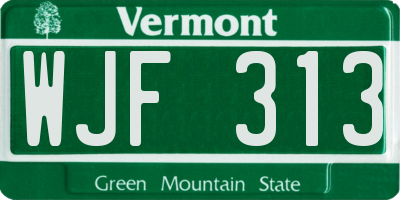 VT license plate WJF313