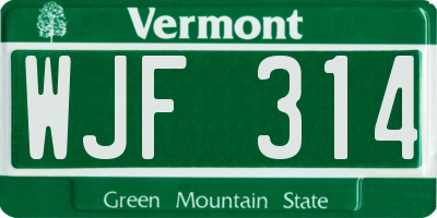 VT license plate WJF314