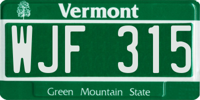 VT license plate WJF315