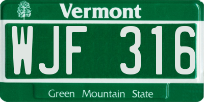 VT license plate WJF316