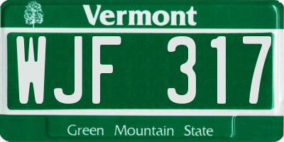 VT license plate WJF317