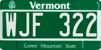 VT license plate WJF322