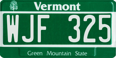 VT license plate WJF325
