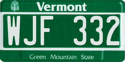 VT license plate WJF332