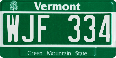 VT license plate WJF334