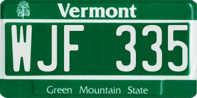VT license plate WJF335