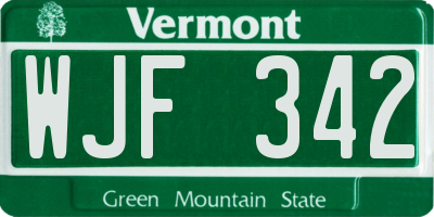 VT license plate WJF342