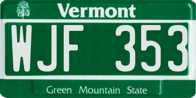 VT license plate WJF353