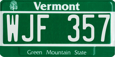 VT license plate WJF357