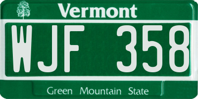 VT license plate WJF358