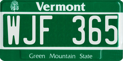 VT license plate WJF365