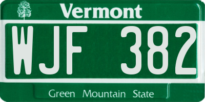 VT license plate WJF382