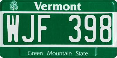 VT license plate WJF398