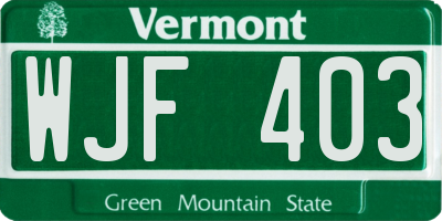VT license plate WJF403