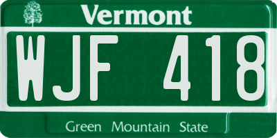 VT license plate WJF418