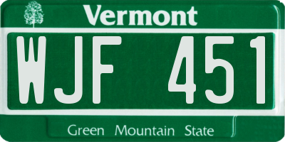 VT license plate WJF451