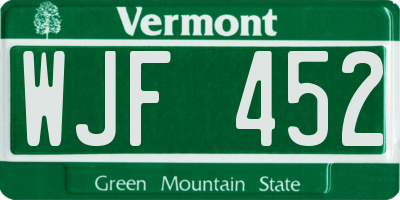 VT license plate WJF452