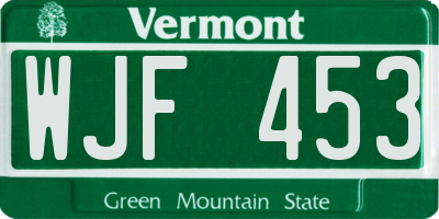 VT license plate WJF453