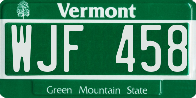 VT license plate WJF458