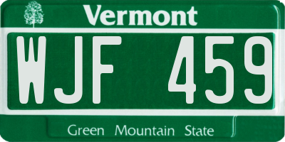 VT license plate WJF459