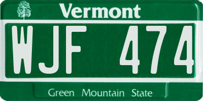VT license plate WJF474