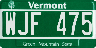 VT license plate WJF475