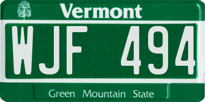 VT license plate WJF494