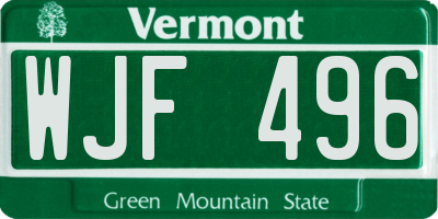 VT license plate WJF496