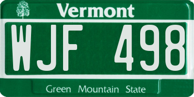 VT license plate WJF498