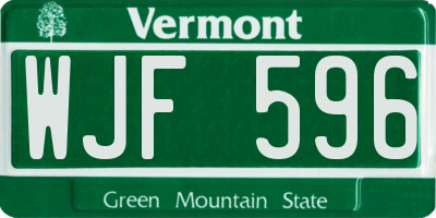 VT license plate WJF596