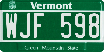 VT license plate WJF598