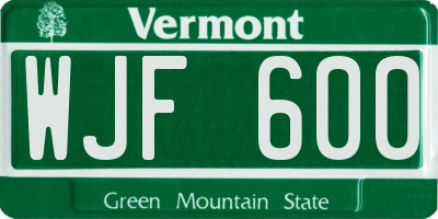 VT license plate WJF600