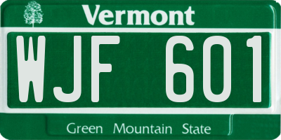 VT license plate WJF601