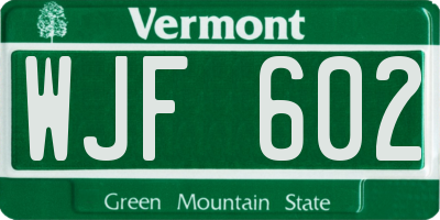 VT license plate WJF602