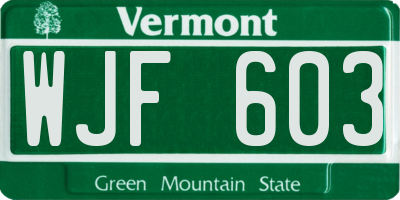 VT license plate WJF603