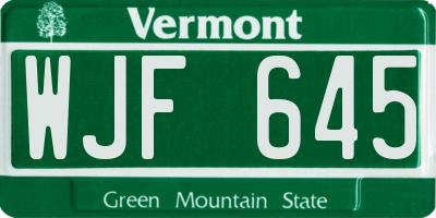 VT license plate WJF645