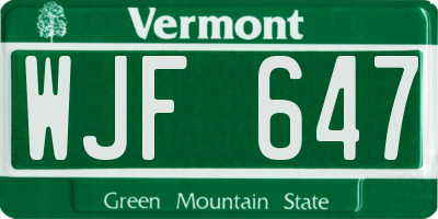 VT license plate WJF647